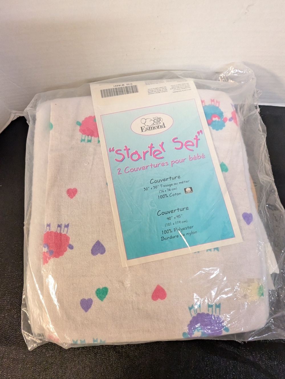 New Vintage retro Esmond baby blanket white satin crib & receiving blanket set